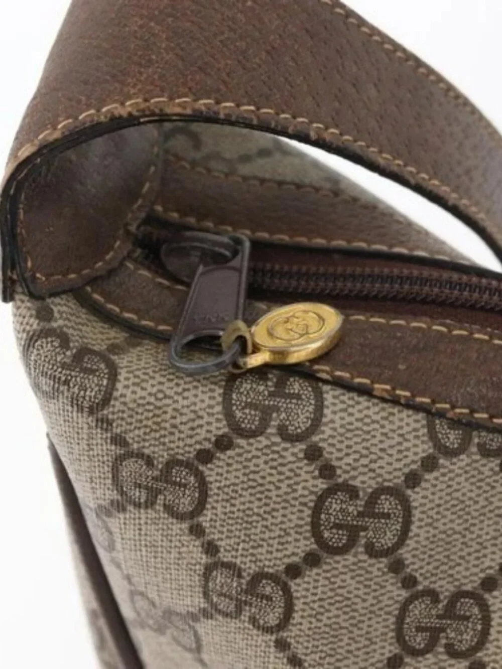 GUCCI GG Supreme Web Sherry Line Bag PVC Beige Gold 10 01 3840 Auth SW2275